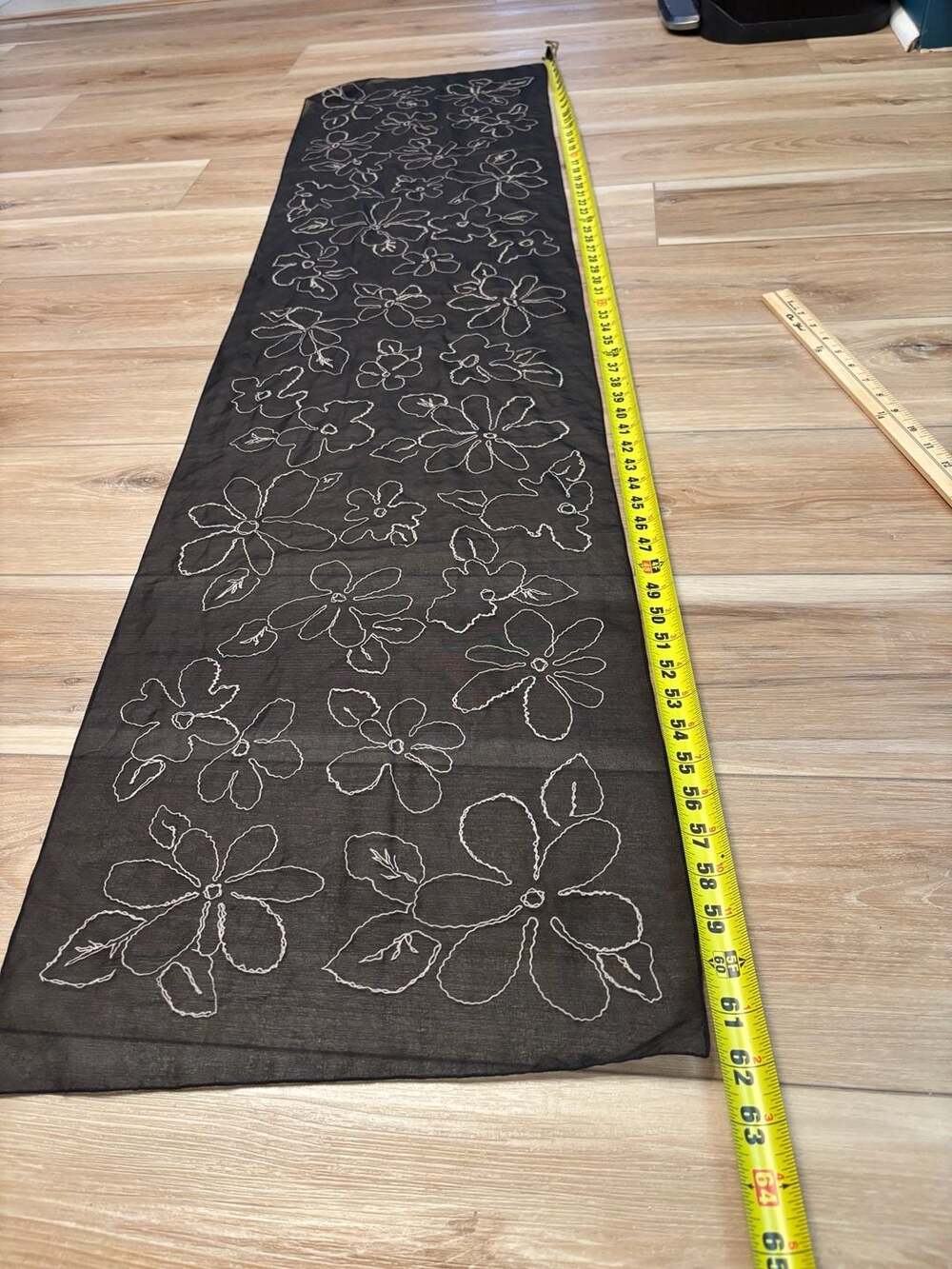 Black Sheer Silk Floral Embroidered Scarf Wrap - Picture 3 of 3